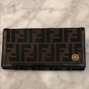 Fendi Brown and Black Zucca Fold-Over Continental Wallet